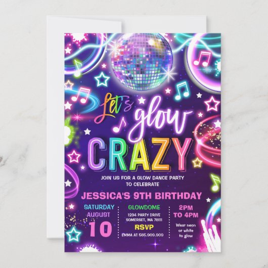 Neon Glow Crazy Disco Dance Birthday Party Kaart (Voorkant)