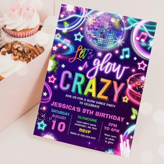 Neon Glow Crazy Disco Dance Birthday Party Kaart