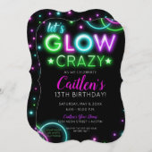 Neon Glow Crazy Girl Party Verjaardag Uitnodiging (Voorkant / Achterkant)