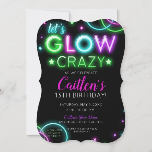Neon Glow Crazy Girl Party Verjaardag Uitnodiging (Voorkant)
