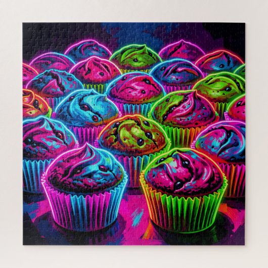Neon Glow Cupcakes Patroon Legpuzzel (Verticaal)