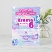 Neon Glow Dance Birthday Invitation | Pastel Disco Kaart (Staand voorkant)