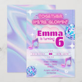 Neon Glow Dance Birthday Invitation | Pastel Disco Kaart (Voorkant / Achterkant)