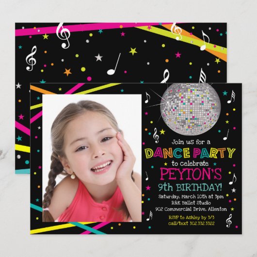 Neon Glow Dance Party - Fotouitnodiging Kaart (Voorkant / Achterkant)