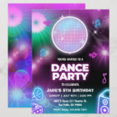 Neon Glow Dance Party Uitnodiging Verjaardag (Voorkant / Achterkant)