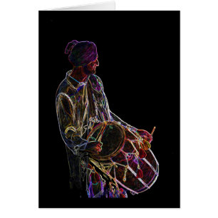 Neon Glow Dhol Drummer-blanco notelet / kaart