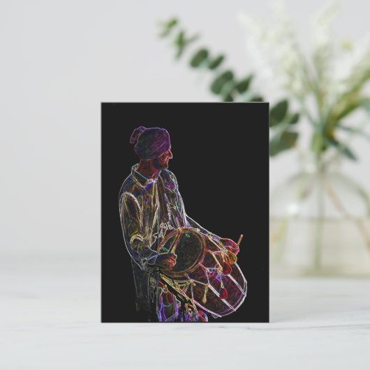 Neon Glow Dhol Drummer Briefkaart (Staand voorkant)