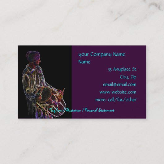 Neon Glow Dhol Drummer-visitekaartje Visitekaartje (Voorkant)