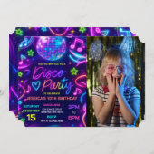 Neon Glow Disco Dance Party Verjaardagsfoto Kaart (Voorkant / Achterkant)