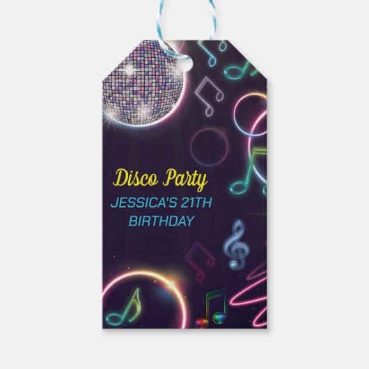 Neon Glow Disco Dance Verjaardagsfeest Cadeaulabel (Voorkant)