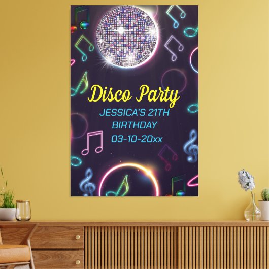 Neon Glow Disco Dance Verjaardagsfeest Canvas Afdruk (Insitu (Woonkamer))