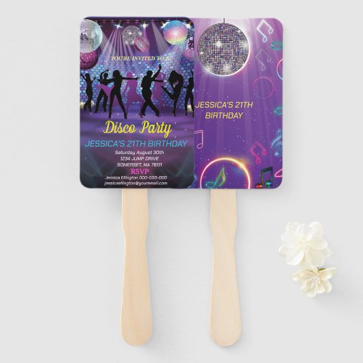 Neon Glow Disco Dance Verjaardagsfeest Handwaaier (Voorkant en achterkant)