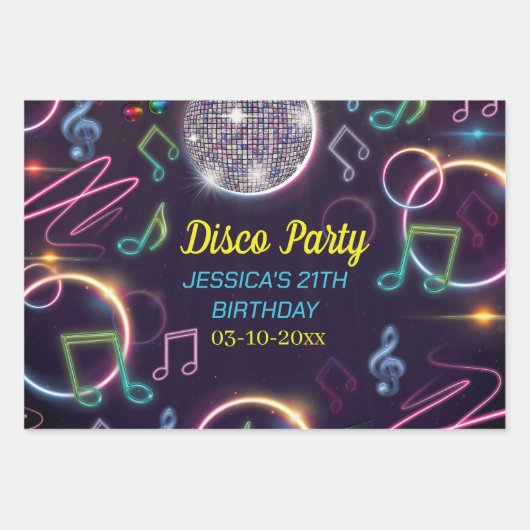 Neon Glow Disco Dance Verjaardagsfeest Inpakpapier Vel (Voorkant 2)