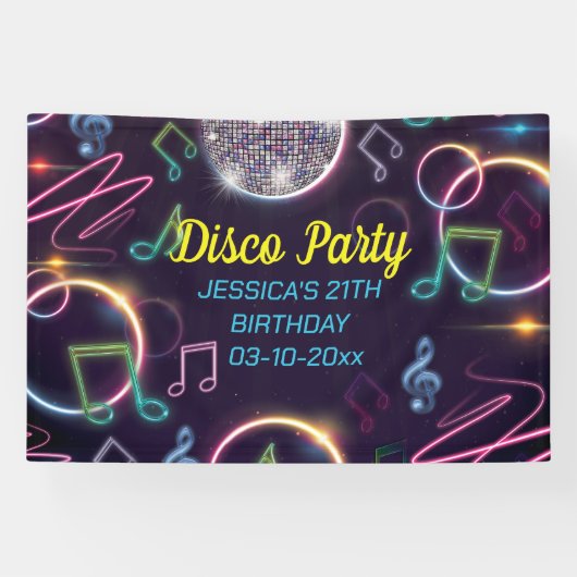 Neon Glow Disco Dance Verjaardagsfeest Spandoek (Horizontaal)