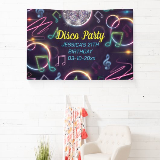 Neon Glow Disco Dance Verjaardagsfeest Spandoek (Insitu)