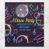 Neon Glow Disco Dance Verjaardagsfeest Wijn Etiket (Enkel label)