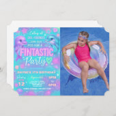 Neon Glow Dolfijn Verjaardagsfeest Fotouitnodiging Kaart (Voorkant / Achterkant)