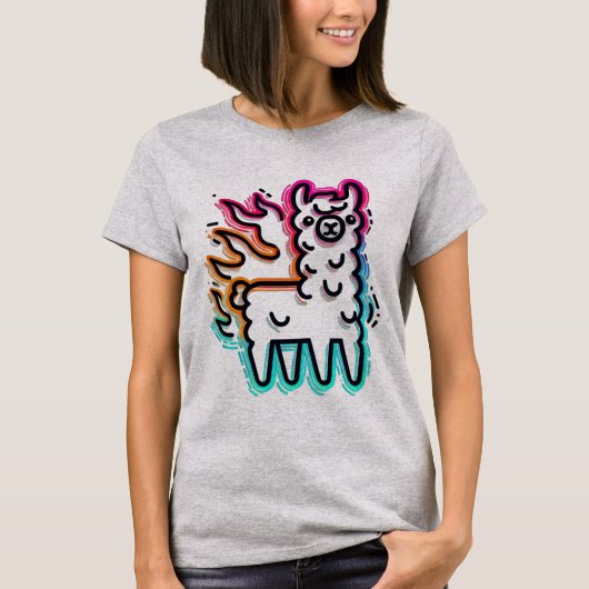 Neon Glow Flame Lama T-shirt (Voorkant)