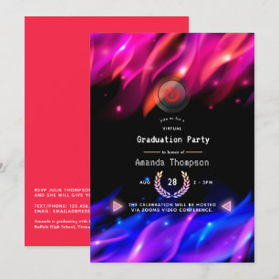 Neon Glow Flames Virtual Graduparty Kaart