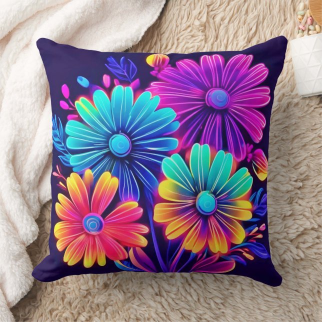 Neon Glow Floral Fantasy Art Kussen (Deken)