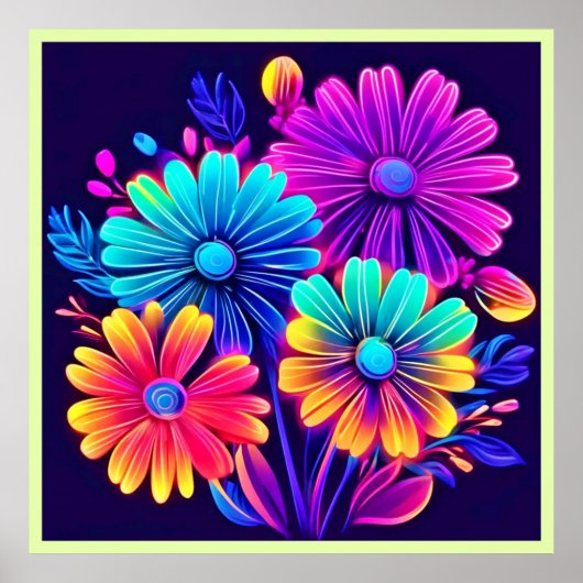 Neon Glow Floral Fantasy Art Poster (Voorkant)