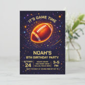 Neon Glow Football Birthday Invitation Kaart (Staand voorkant)