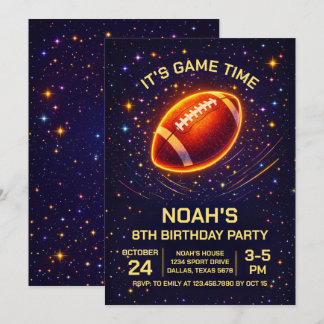 Neon Glow Football Birthday Invitation Kaart
