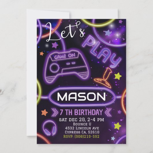 Neon Glow Gaming Birthday Uitnodiging (Voorkant)