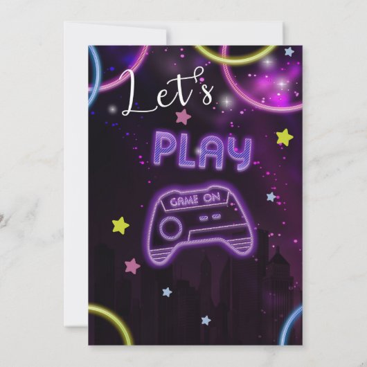 Neon Glow Gaming Birthday Uitnodiging (Achterkant)