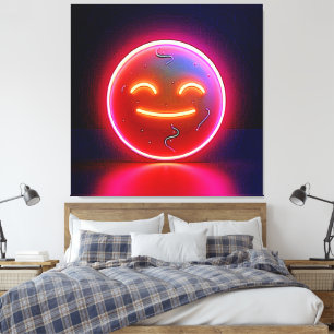 Neon Glow Gelukkig Gezicht Kunst Canvas Afdruk