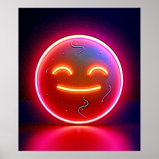 Neon Glow Gelukkig Gezicht Kunst Poster (Voorkant)