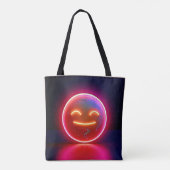 Neon Glow Gelukkig Gezicht Kunst Tote Bag (Achterkant)
