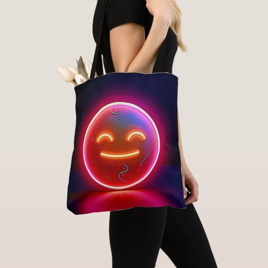 Neon Glow Gelukkig Gezicht Kunst Tote Bag (Dichtbij)