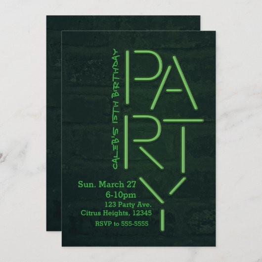 Neon Glow Green PARTY bakstenen muur stedelijke ui Kaart (Voorkant / Achterkant)