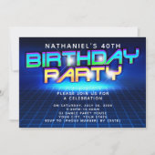 Neon Glow Grid Mannen 40e verjaardagsfeestje Kaart (Voorkant)