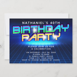 Neon Glow Grid Mannen 40e verjaardagsfeestje Kaart
