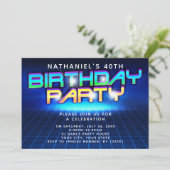 Neon Glow Grid Mannen 40e verjaardagsfeestje Kaart (Staand voorkant)