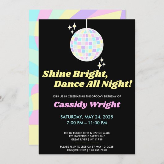 Neon Glow Groovy Disco Verjaardag Kaart (Voorkant / Achterkant)