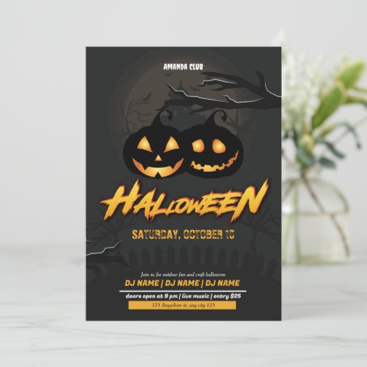 Neon Glow Halloween-feestclubuitnodiging Kaart (Staand voorkant)