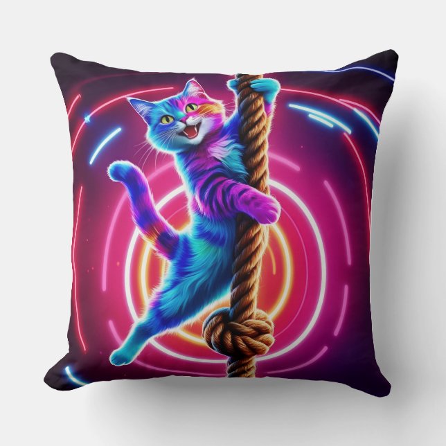 Neon Glow Hanging Cat Kussen (Voorkant)