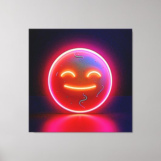Neon Glow Happy Face Art Canvas Afdruk (Voorkant)