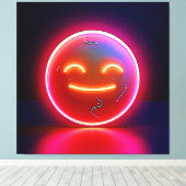 Neon Glow Happy Face Art Canvas Afdruk (Insitu (Houten vloer))