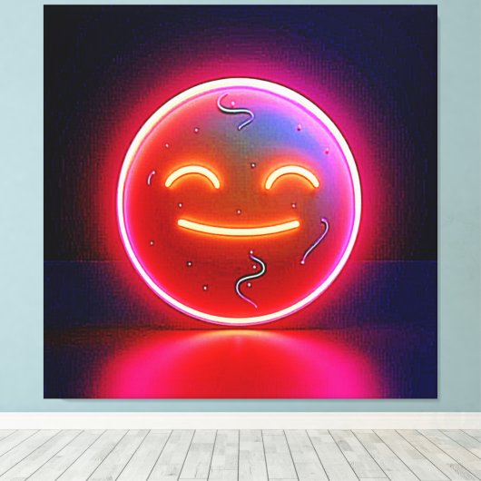 Neon Glow Happy Face Art Canvas Afdruk (Insitu (Houten vloer))