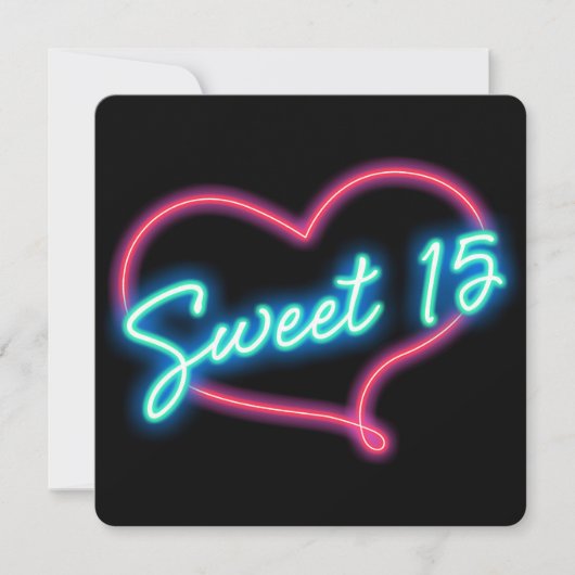 Neon Glow Heart SWEET 15 verjaardagsfeestje uitnod Kaart (Voorkant)