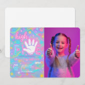Neon Glow High Five 5th Birthday Party Foto Kaart (Voorkant / Achterkant)