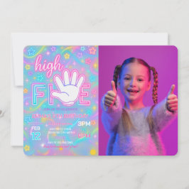 Neon Glow High Five 5th Birthday Party Foto Kaart