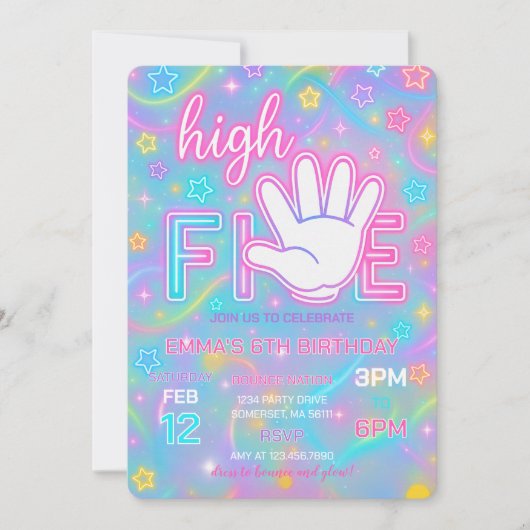 Neon Glow High Five 5th Birthday Party-uitnodiging Kaart (Voorkant)