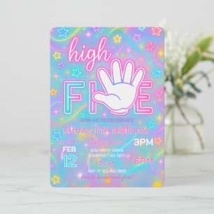Neon Glow High Five 5th Birthday Party-uitnodiging Kaart