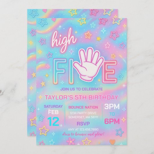 Neon Glow High Five verjaardagsfeest uitnodiging (Voorkant / Achterkant)