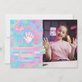 Neon Glow High Five verjaardagsfeestje foto Kaart (Voorkant)